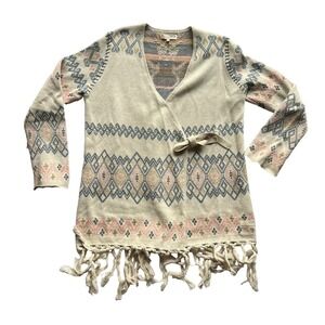 Odd Molly Boho Cardigan Sweater Wrap Tie Fringe Hem Tribal Knit Women's Size‎ 2